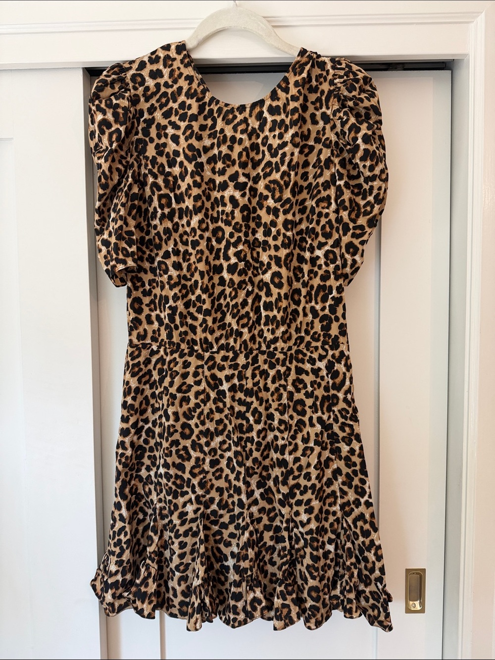 Veronica Beard Leopard Print Short Dress - Puff Sleeve Ruffle Hem